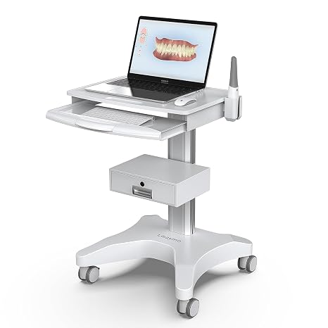 Medical Trolley Cart with Laptop Tray and Oral Scanner Holder, Mobile Workstation on Wheels with a Drawer for Hospital Dental Clinics Beauty Salons (OC-3)