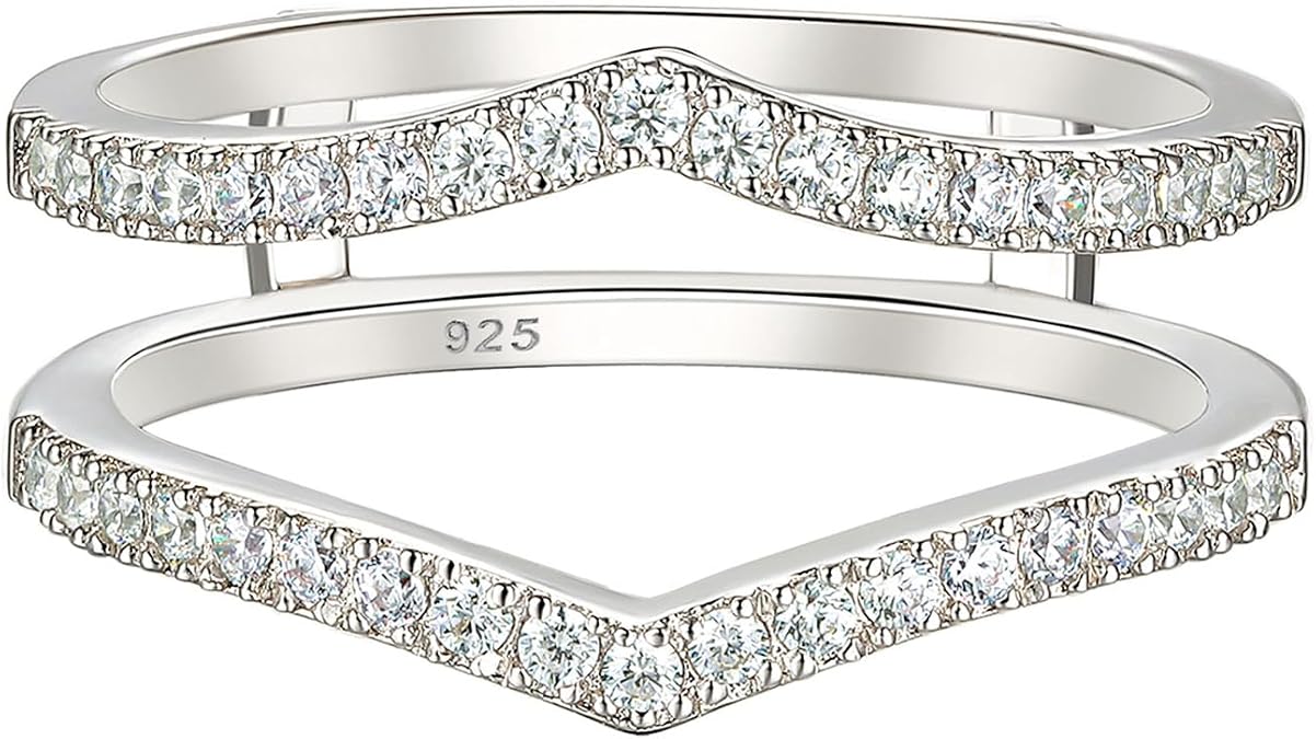 Wuziwen Cubic Zirconia Curved Wedding Bands for Women Ring Enhancer Guard for Engagement Rings 925 Sterling Silver Size 5-10