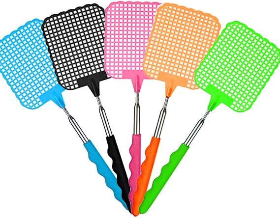 CUNYA 5 Pcs Extendable Fly Swatter Heavy Duty, Manual Swat Pest Control with Stainless Steel Adjustable Handle, Lightweight Durable Telescopic Fly Swatters