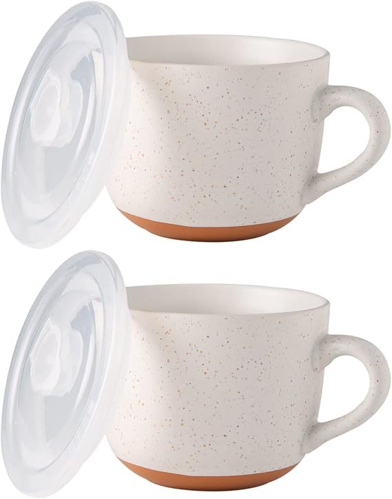 AmorArc Ceramic Soup Mugs with Lid, 24 oz Large Soup Cups with Hanlde for Coffee, Cereal, Salad, Noodles, Tea, Soup Bowls Cups, Microwave&Dishwasher Safe, Set of 2 (Alloy Orange, 24oz - Set of 2)