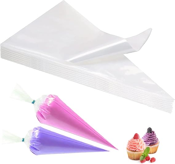 Disposable Piping Bags & Icing Bags -Clear Cake Bags | 50 Pack, 12 Inch Medium Size, Tear-Proof PE, Non-Slip Grip, Disposable, Food-Grade Safe
