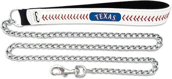 MLB Texas Rangers Baseball Leather Chain Leash, 3.5 mm