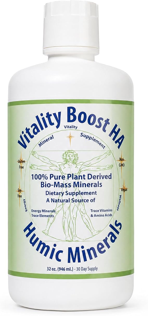Vitality Boost HA Liquid Humic Trace Minerals Supplement, 100% Plant-Derived & Bio-Available 32 fl oz (946 ml)