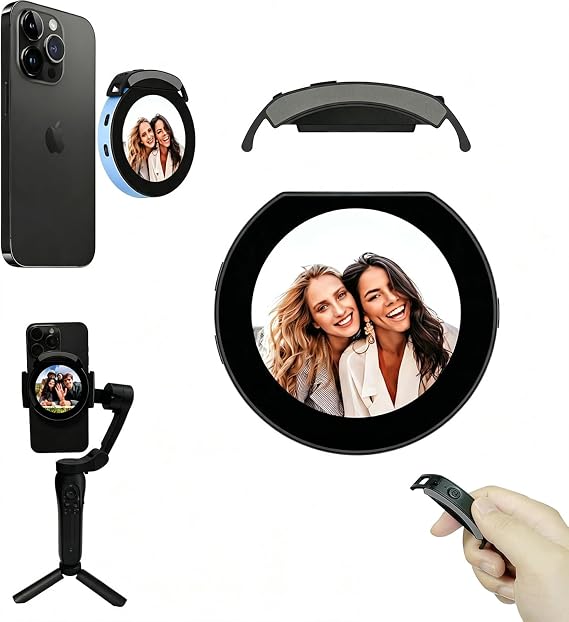 Vlog Selfie Monitor Screen, Magnetic Phone Vlog Selfie Monitor Screen Bluetooth Remote, Using Phone Rear Camera for Selfie Vlog Live Stream TikTok, Compatible with iPhone & Android, Aluminum 2025 New