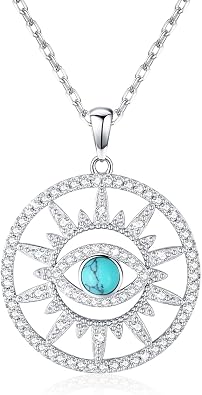 BDL Genuine Turquoise Jewelry for Women-925 Sterling Silver Pendant Necklaces Gifts for Her,Vintage Concert Festival Accessories for Anniversaries/Mother's Day/Christmas