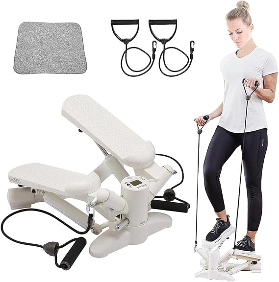 Stepper,Steppers for Exercise, Mini Machine with Display and Resistance Bands for Home Workout, Up Down Swing Twist for Leg Arm Full Body Trainer, Maximum Load 130 KG