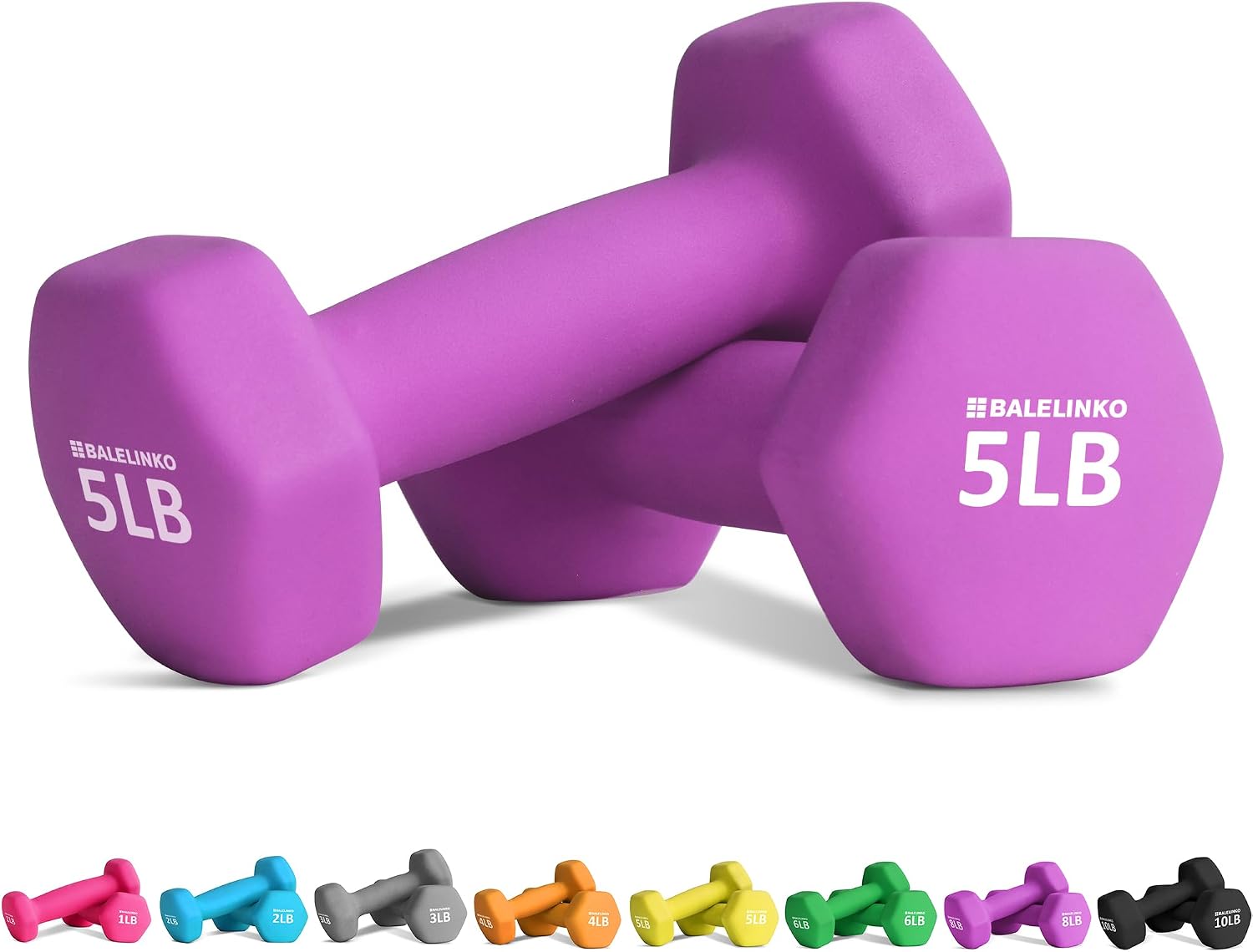 Balelinko Hand Weight Neoprene Coated Dumbbell, Exercise & Fitness Dumbbell for Home Gym Equipment Workouts Strength Training Free Weights for Women, Men, Seniors, Teens, and Youth, 5 LB Pair Purple,