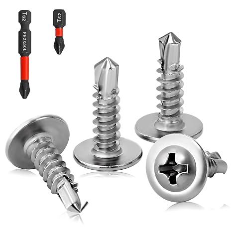 Self Tapping Screws M4.2x16mm, Wafer Head Phillips Self Drilling Screws, 60pcs Self-Tapping Roofing Screw with PH2 Screwdriver Bit for Metalwork Plastics Wood Furniture