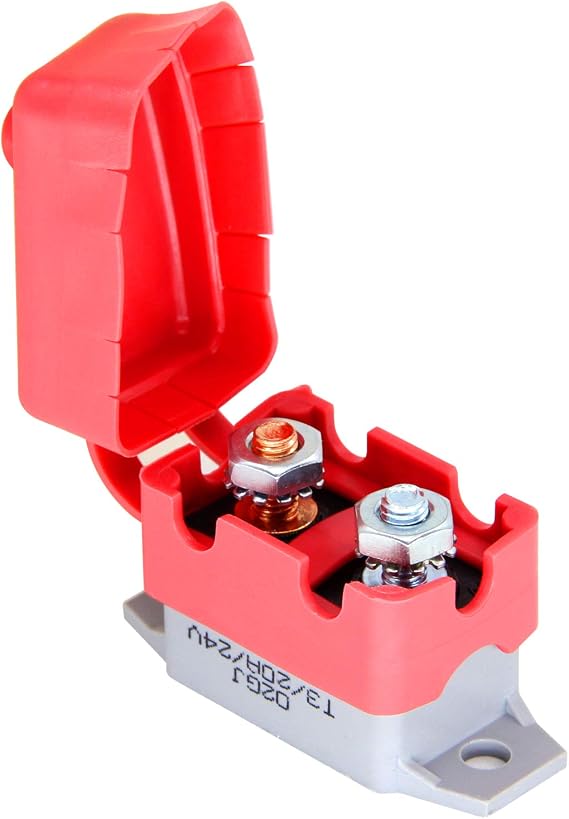 6-28V 20A Circuit Breaker Manual Reset for Automotive RV Marine Boat with Protective Red Belt Cover 20 Amp