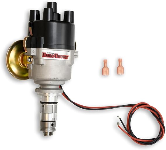 PerTronix Flame-Thrower Electronic Distributor for British 4, D176600 | Cylinder Engines, 45D4 Plug and Play Ignition Distributor with Ignitor, Vacuum/Mechanical Advance, Black Cap