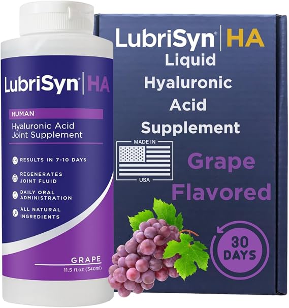LubriSyn HA Human Liquid Hyaluronic Acid Joint Supplement, 11.5 oz | Oral HA for People, Supports Healthy Knees, Hips & Joint Function for Men & Women, Grape Flavor, 30-Day Supply