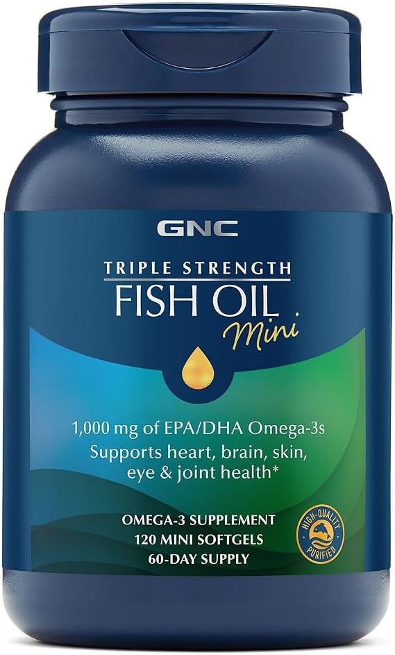 GNC Triple Strength Fish Oil Mini, 1000mg EPA & DHA, 120 Mini Softgels