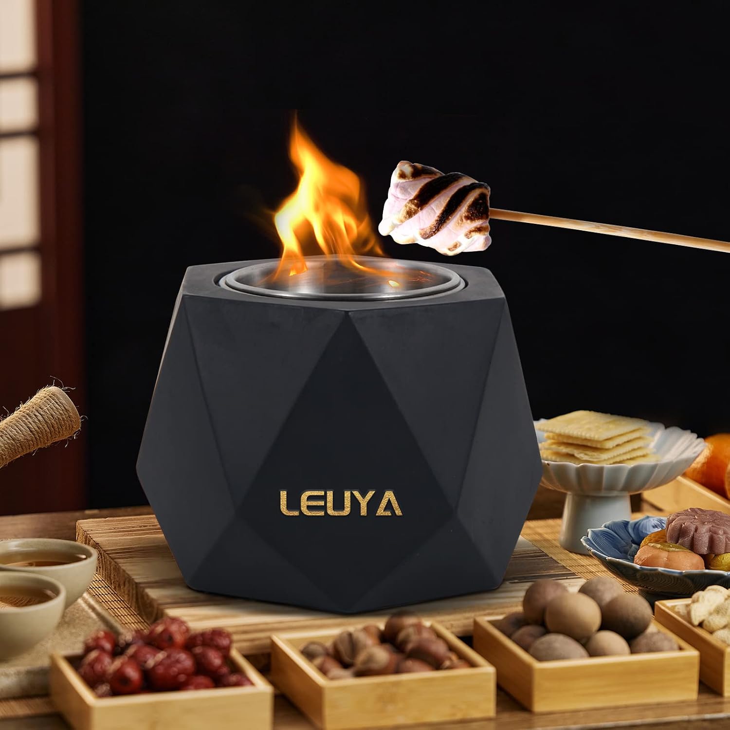 LEUYA Table Top Fire Pit Bowl- Bio Ethanol Table Top Fire plce Smokeless Mini Fire Bowl Heater, Portable Personal Fireplace for Outdoor &amp; Indoor Use