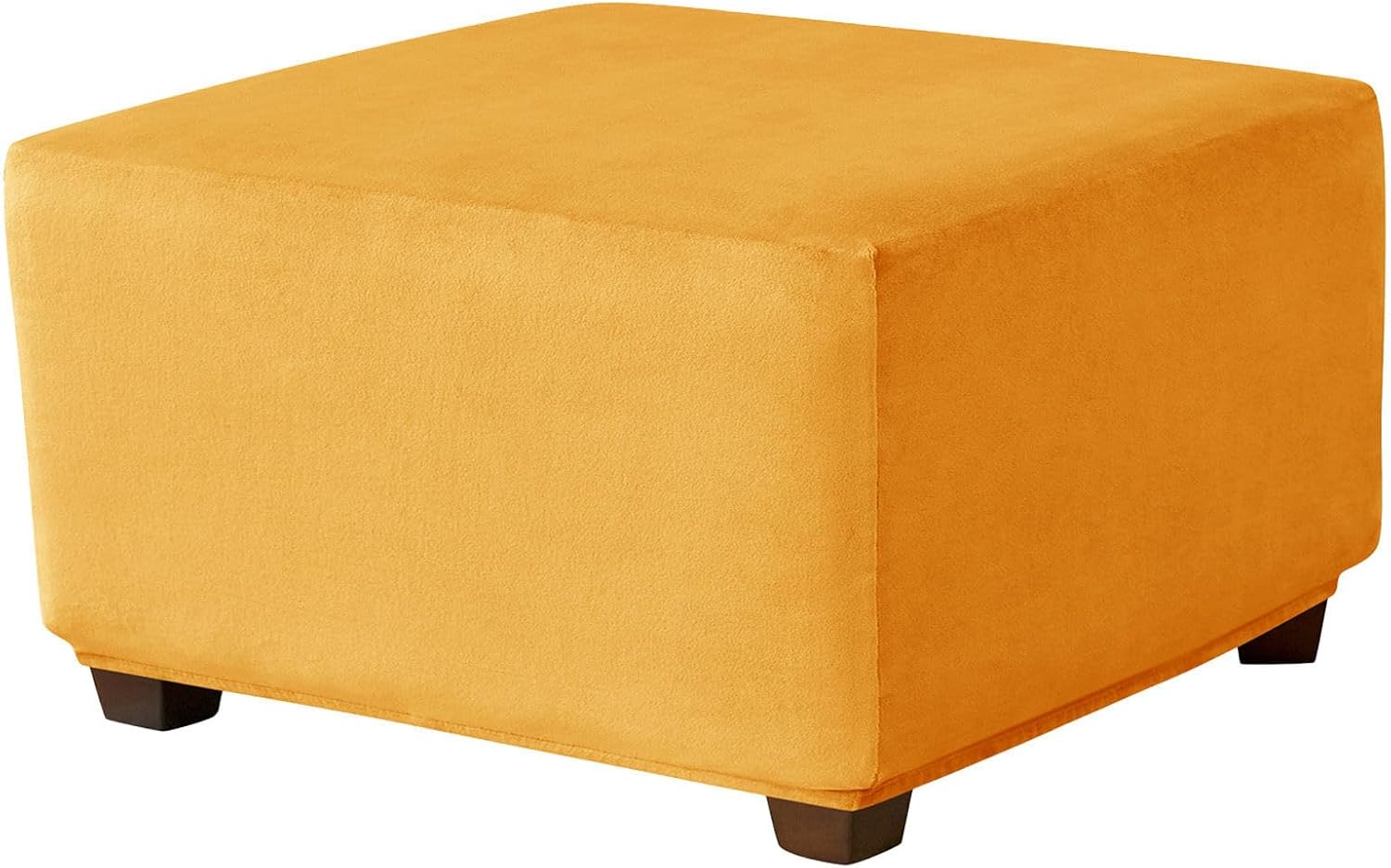 Velvet Footstool Slipcovers Square, Stretch Non Slip Ottoman Cover, Removable Home Decor Folding Storage Stool Cover with Elastic Bottom-Gold-Large