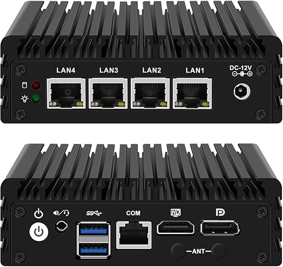 Firewall Mini PC J3710 Quad Core, 4 x i225V 2.5GbE LAN Fanless OPNsense Appliance, 8GB RAM 256GB SSD, F3 Micro Router Computer Hardware, AES-NI, HD+DP Dual Display, Console, 2USB3.0, SPK/MIC