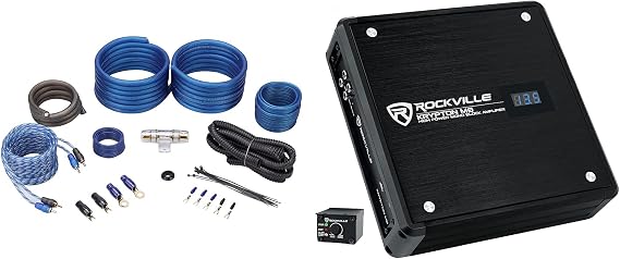 Rockville Krypton-M0 1 Ohm Mono Car Amplifier Bundle with RWK41 Wiring Kit