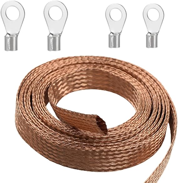 Flat Copper Braid Cable,4mm Flat Copper Braided Ground Strap Wire, Flexible Shielding Wire Mesh(16.4ft)