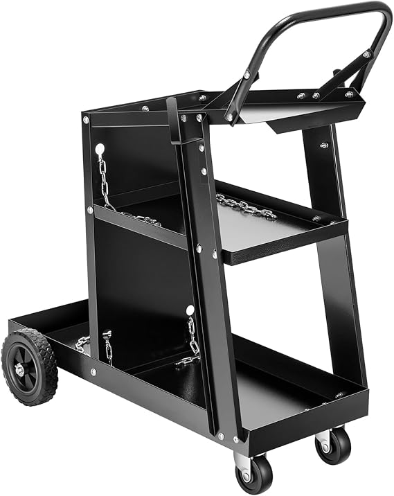 3-teir Portable Welding Cart with Wheels Heavy Duty Steel Welding Cart MIG Welder Car Universal with Storage Tank