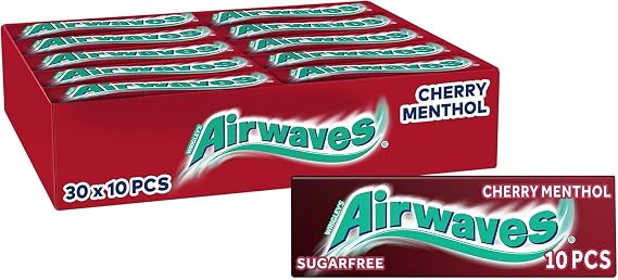 Airwaves Cherry Menthol Gum. Case of 30 Packs
