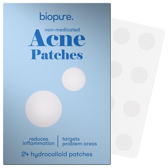 BIOPURE Hydrocolloid Acne Patches - 24 Count Acne Patches for Acne - Pimple Patches and Hydrocolloid Patch for Face. (Clear - 12 8mm + 12 12mm Patches)