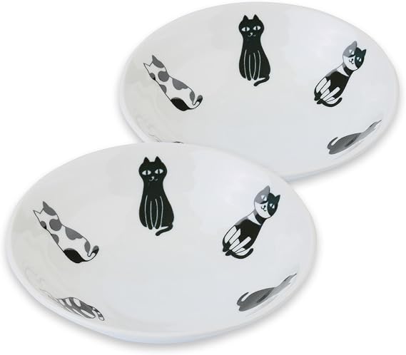 Japanese Cat Design Ceramic Serving Plates Set of 2, 6.3"