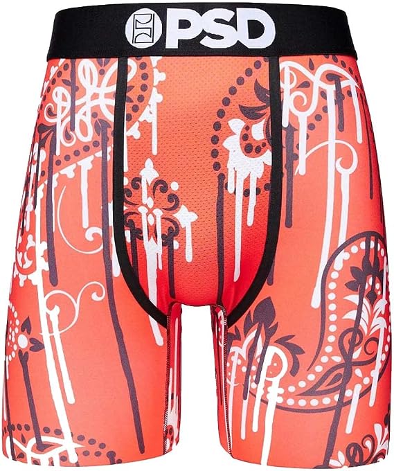 PSD Men's Drippin Paisley Red Boxer Briefs, Red, XL