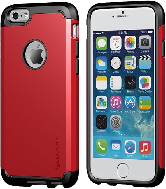 LUVVITT Phone 6/6s Case, [Ultra Armor] Shock Absorbing Case Best Heavy Duty Dual Layer Tough Cover for Apple Phone 6 / Phone 6s (4.7) - Black/Red