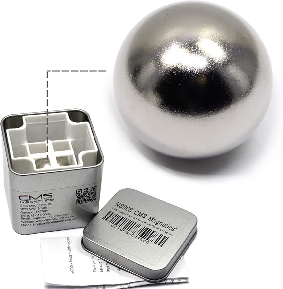 CMS Magnetics 1.26" Neodymium Sphere Magnet - Super Strong Rare Earth Ball Magnet, Large N42 High-Powered Shining Chrome Orb, Stress Relief Desk Gadget & Science Tool in Metal Storage Box