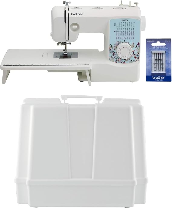 Brother XR3774 37-Stitch Sewing and Quilting Machine with Wide Table, Hardcase for Carrying and Storage and 5-Piece Sewing Machine Needles