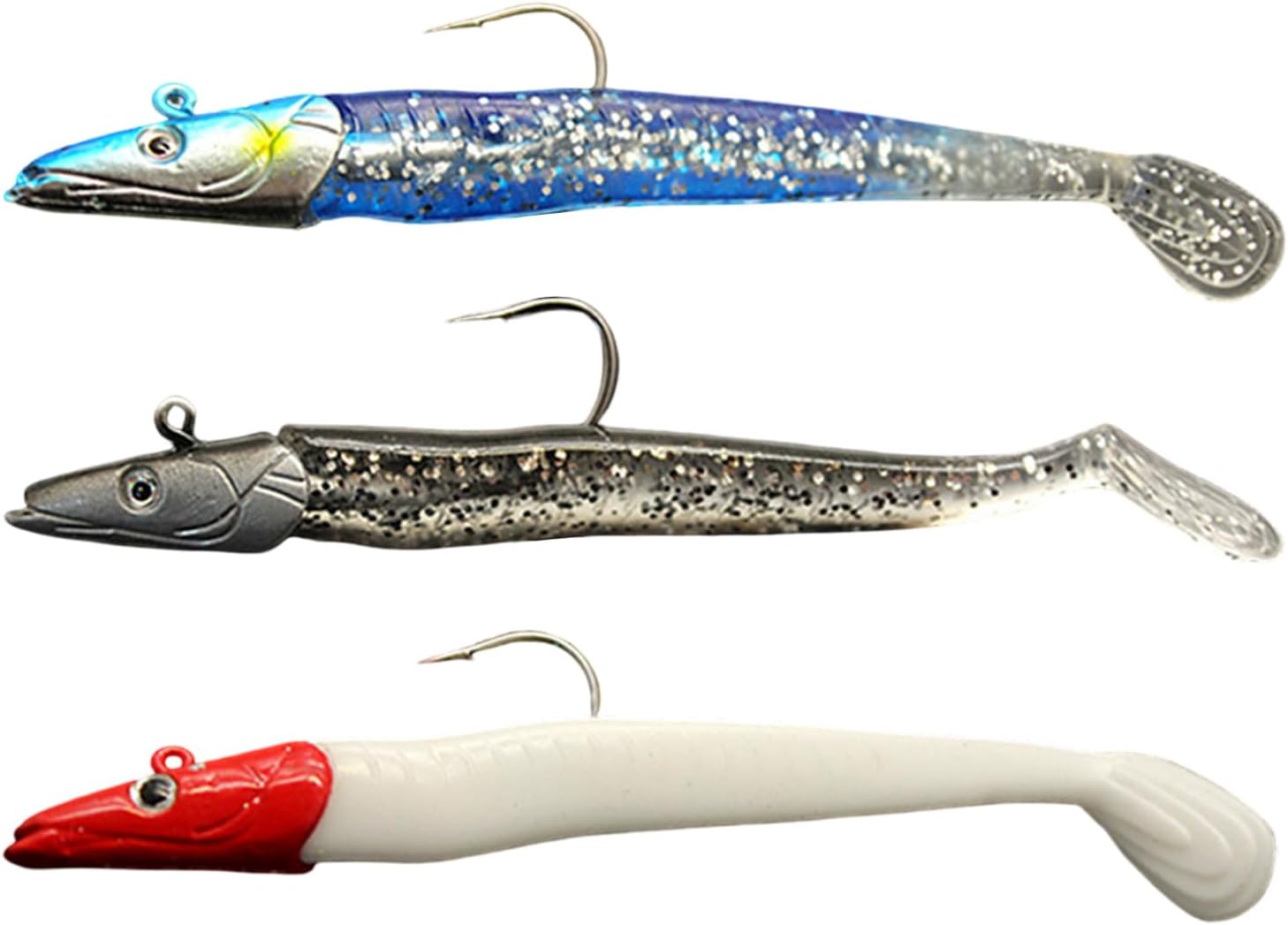 3 Pack Sand Eel Soft Plastic Fishing Lures - 22g Realistic Weedless Paddle Tail with 3D Eyes | for Bass, Sea Trout, Cod, Pollock, Pike & Saltwater Fishing