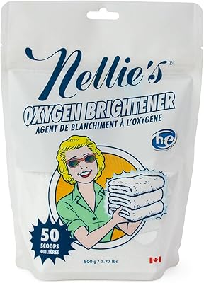 Nellies Oxygen Brightener Powder Stain Remover for Laundry Brightens Whites, Protects Colors Bleach-Free, Septic-Safe 50 Scoops - Made in Canada
