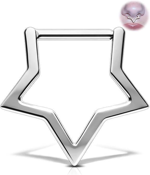 Melighting 14G Star Septum Ring, Titanium G23 Daith Piercing Jewelry, Gold Septum Clicker Hoop, 8 mm Helix Cartilage Earrings for Women