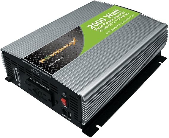 PowerMax 2000 Watt Pure Sine Wave 12Vdc to 120Vac Inverter- AC Output Short Circuit and Temperature Protection That Auto-Reset After Shut-Down.