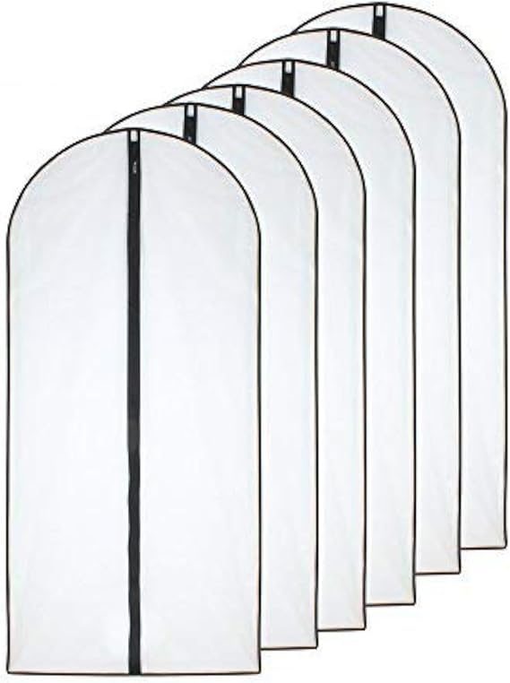 Clothes Covers Protector Bags Translucent Dustproof MothProof Anti-mite Breathable Zipper Dresses Bags Garment Bags Dress Suits Covers for hanging Clothes Wardrobe Storage Suit Carriers 6 PCS 60*100cm
