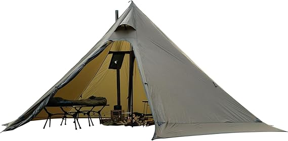 4 Season Teepe Hot Tent with Stove Jack for 2-4 Person | Windproof, Waterproof Hot Tent with Stove Jack and Snow Skirt for Camping, Hiking, Backpacking and Outdoor Adventures