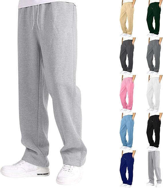 Joggers for Men UK Tracksuit Jogging Bottoms Straight Leg Open Hem Joggers Uncuffed Elastic Waist Drawstring Sweatpants Workout Gym Track Pants Casual Fleece Winter Trousers