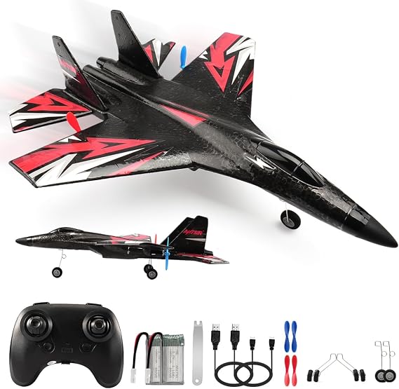 SU27 RC Fighter 6-Axis Gyro RTF Upgraded Plane 2 Batteries | 6-axis gyro stabilization flight easy operation for beginners two batteries outdoor flying toy for kids adults RC hobby