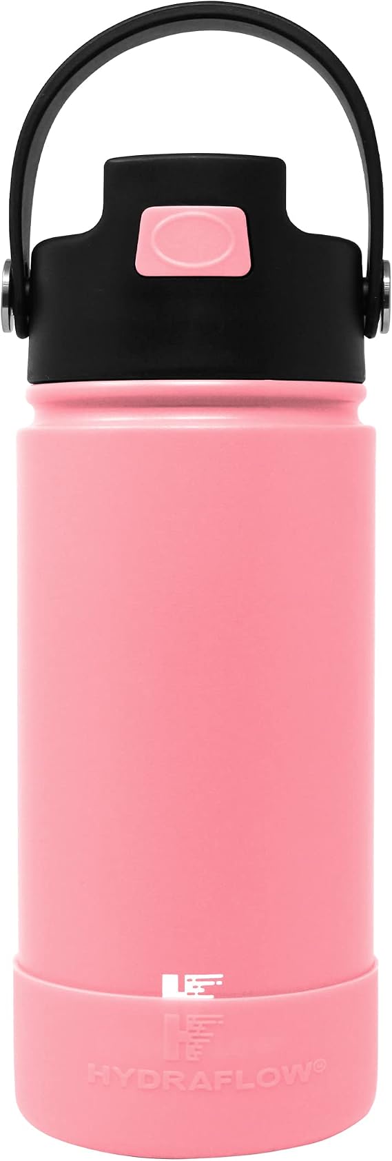 Hydraflow Hybrid Kids Water Bottle with Flip Straw Lid and Boot - Triple Wall Vacuum Insulated Water Bottle (14oz, Rouge Pink) Stainless Steel Metal Thermos, Reusable Leak Proof BPA-FREE