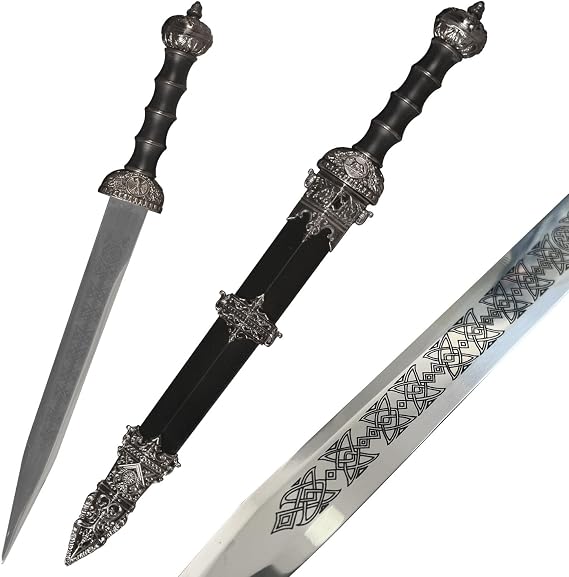 17" Short Roman Sword Gladius with Medieval Celtic Engraved
