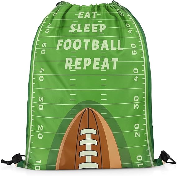 American Football Drawstring Backpack Rugby Sports Ball Games Field Gym Cinch Sack Sports Draw String Knapsack Green Geometric Stripes Modern Bag for Trip Camping Climbing 13"x16"