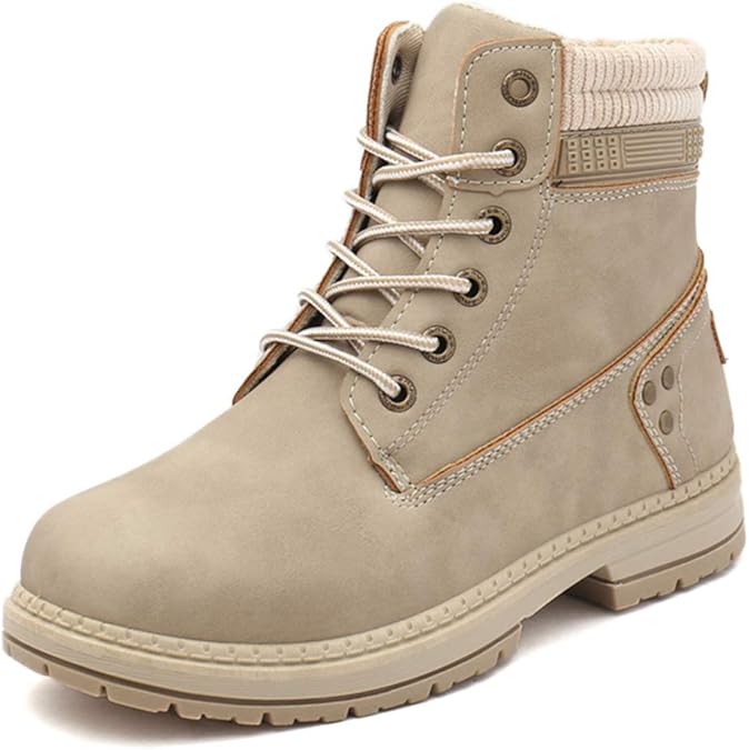 Athlefit Women's Work Waterproof Hiking Combat Boots Lace up Low Heel Booties Ankle Boots