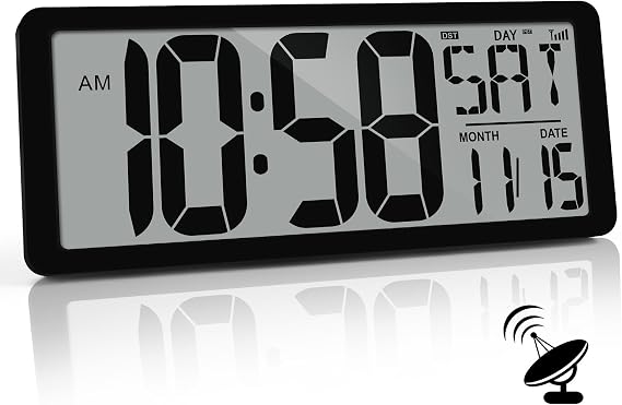 (4.6" Numbers 15 Inch Large Digital Wall Clock Battery Operated-Never Needs Setting!-Easy to Read Numbers-Easy Set-Up Auto DST