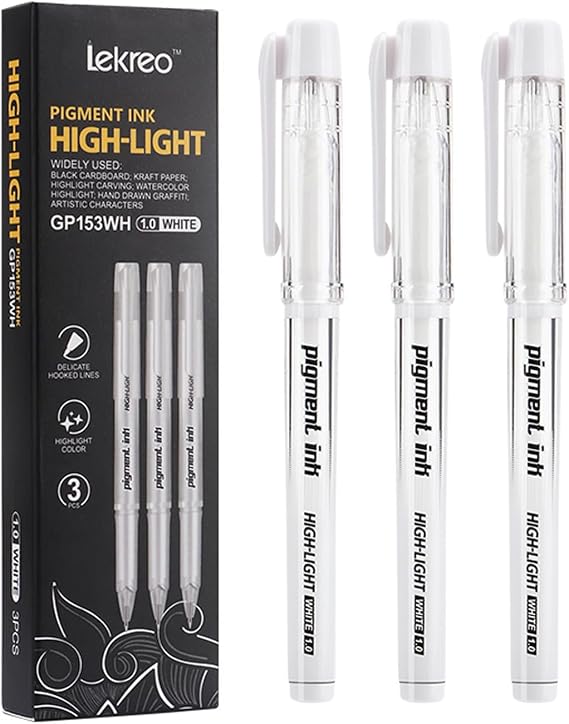 white gel pen, 1mm nib, white pen, 3-Pack Gel Pens