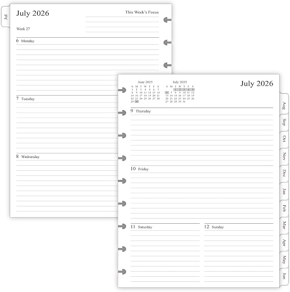 2026-2027 Planner Refills for Happy Planner Classic Notebook, Weekly & Monthly, Jul 2026 - Jun 2027, 7" x 9-1/4", 9-Disc Pre-punched