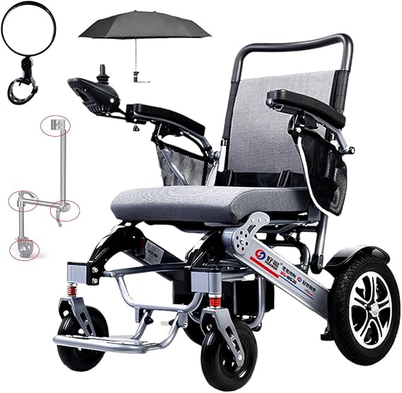 New Electric Wheelchair Foldable Travel Wheelchair 8 Shock Absorption/Electromagnetic Brakes, 26kg Lightweight Aluminum Alloy - Ideal for Elderly - Can Be Boarded On an Airplane,Grey6A