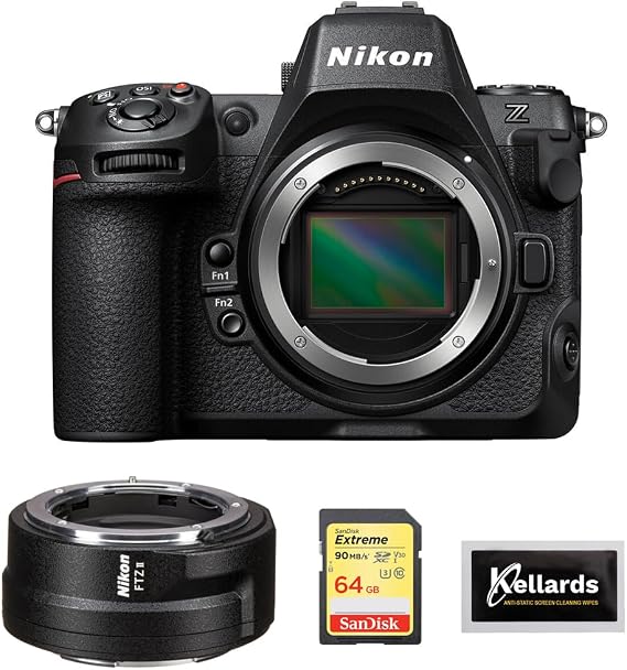 Nikon Z8 Mirrorless Camera (1695) Bundle with Nikon FTZ II Mount Adapter, 64GB Extreme Memory Card, and 5-Pack Wipes