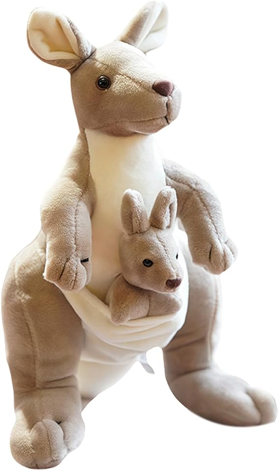 Kangaroo Plush 28cm Cute Animal Plush Doll Mum Kangaroo Hold Baby, Soft Realistic Fluffy and Soft for Cuddling and Collecting Home Decor