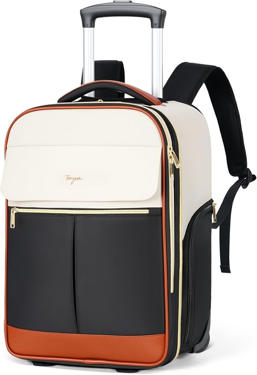Rolling Backpack for Women, Large Travel Backpack with Wheels | 15.6 Inch Laptop Wheeled Roller Bag Suitcase Carry on Flight Approved for Work Bussiness Weekender (Beige,M Underseat Size)