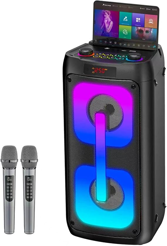 Karaoke Machine Portable Outdoor Speaker with 2 Wireless Microphones