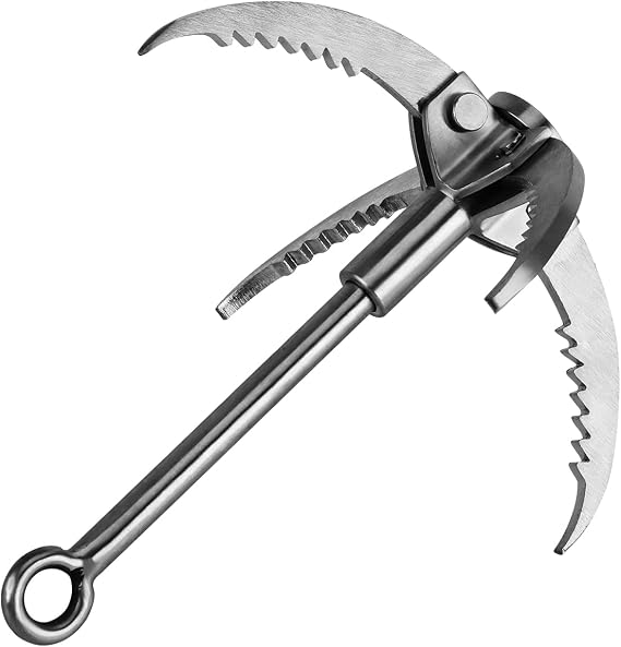 Ant Mag Grappling Hook Stainless Steel Claw Carabiner, 8mm 65ft Black Rope | Auxiliary Rope for Camping, Hiking, Tree Grabbing, Water Lifting, Salvage, Heavy Duty Outdoor Rescue Gear